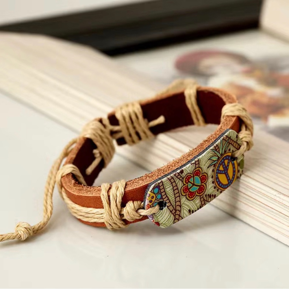 Hemp Rope Braided Leather Bracelet Vintage Style